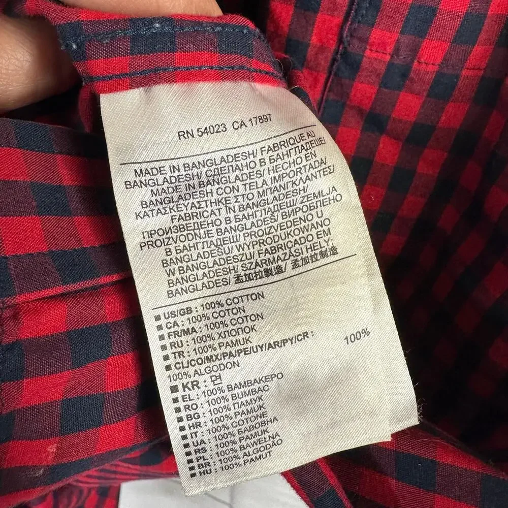 Banana Republic Mens size Large Tailored Slim Fit Button Down Gingham Shirt Red